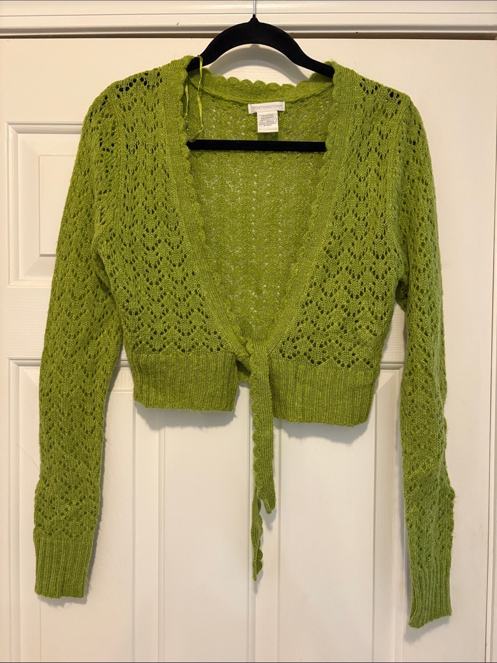 Worthington Lime Green Open-Knit Tie-Front Cardigan